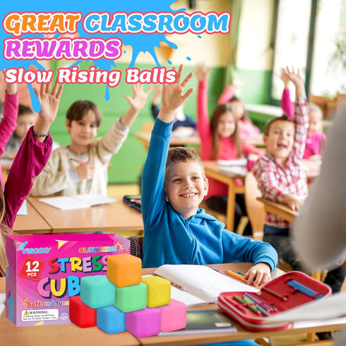 12 Pack Slow Rising Stress Cube, Dough Stress Balls Squishy Fidget Toys for Anxiety Relief, Soft Fidget Cube, Pull