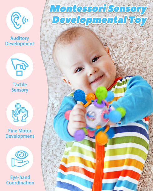 Baby Teething Toys for 0-18 Months - Montessori Tummy Time Rattles and Sensory Toys for Boys Girls, Baby Shower Gifts