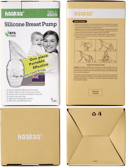 4oz/100ml haakaa Manual Breast Pump for Breastfeeding, Silicone, Clear