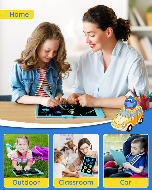 TEKFUN LCD Writing Tablet Doodle Board - 10inch Colorful Drawing Pad, Kids Travel Essentials, Toddler Toys for Ages 3-8