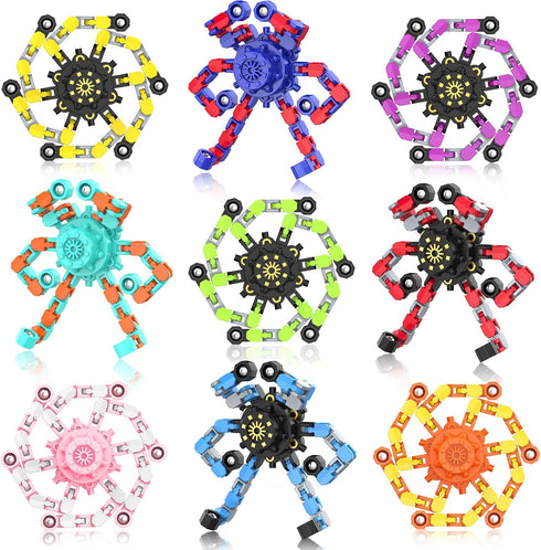 YIZER Easter Basket Stuffers Transformable Fidget Spinners,9PCS Funny Sensory Fidget Toys Deformable Chain
