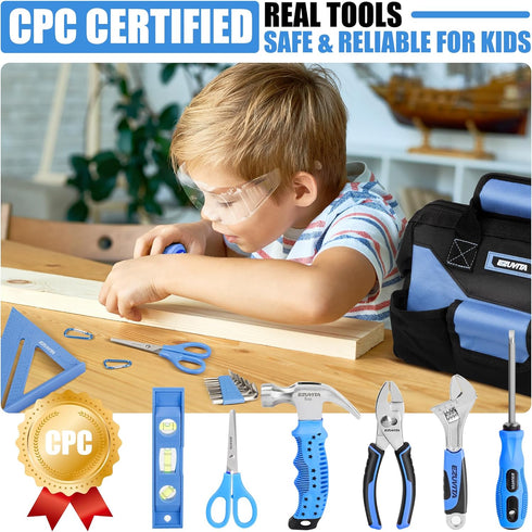 32-Piece Set, 12 6+, Kids Real Tool Blue Kids Size with Storage Bag, Safety Certified Children Learning Hand Tools