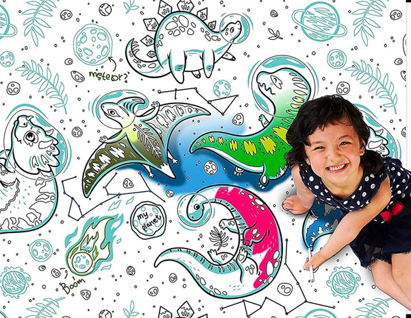 Vectorcloud Washable Coloring Poster, Jumbo XXL 54" x 40", Reusable, Tear & Wrinkle Resistant, Coloring Mat (Dinosaurs,