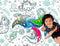 Vectorcloud Washable Coloring Poster, Jumbo XXL 54" x 40", Reusable, Tear & Wrinkle Resistant, Coloring Mat (Dinosaurs,
