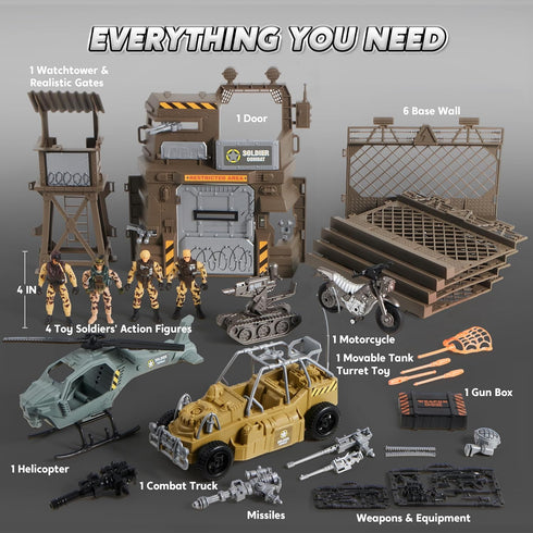 JOYIN Military Base Toys Set - Includes Military Base, Vehicles, Army Men Action Figures, and Weapon Gear Accessories
