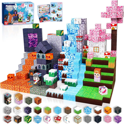 Blocks-150PCS 4-8 ToyUnited Magnetic Magnetic Building Blocks Magnet Cubes Stacking Dark Forest Glacier Castle, STEM