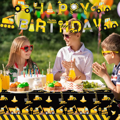 Wedec 162 1st 1 Pcs Construction Birthday Party Supplies Dump Truck One Tableware Includes Backdrop, Hanging Swirl
