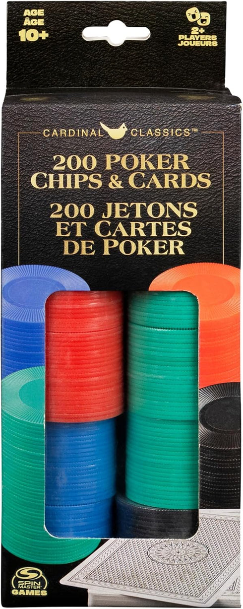 Cardinal Classics 200 Poker Chips Set with Playing Cards Deck, Dealer Button, Texas Hold ‘Em Casino Game for Ages 10+
