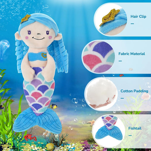 Athoinsu Blue Mermaid Plush Doll Toy, Soft Cute Mermaid Princess, 12'' Birthday Valentine's Day Gifts for Girls