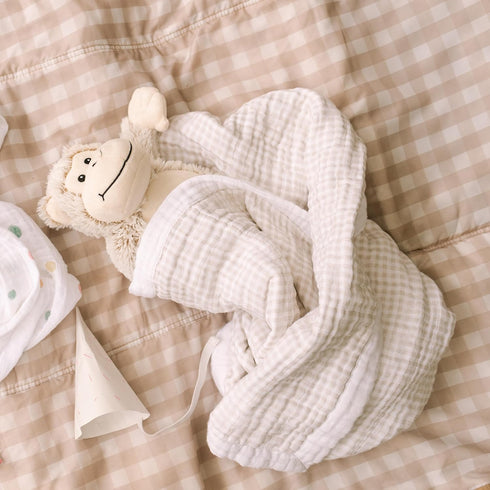 Little Unicorn Newborn Receiving Quilt | Ultra- Soft, Multi-Layered Muslin Fabric | Gift for Newborns & on-The-go (Tan