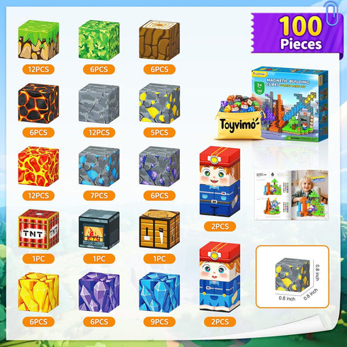 Toyvimo 100PCS 3-5 4-6 5-7 6-8, 3-12 Magnetic Blocks Kids Toys Magnetic Building Blocks Build Mine Magnet World Craft