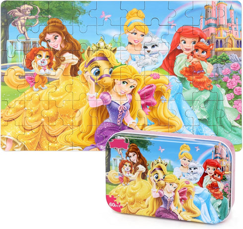 LELEMON Puzzles for Kids Ages 4-8, 60 Piece Educational Learning Puzzle Games in a Metal Box for Boys and Girls