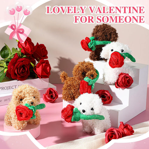 Liliful 20 Pcs Valentine Animals Dog with Rose - Mini Valentine's Day Plushie Gifts