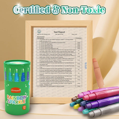 24 Colors Rainbow Sparkle Metallic Watercolor Gel Crayons, Glitter Twistable Crayons for Toddlers, Non-Toxic, Hands