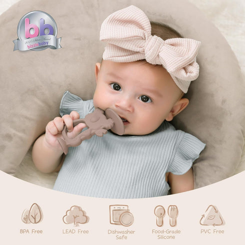 Set 2, 360 6-12 Moonkie Teething Toy of Safe & Easy to Hold BPA Free Silicone Teethers, Baby Toothbrush with Suction