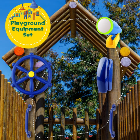 5 Pcs Kids Playground Accessories - Outdoor Plastic Steering Wheel, Pirate Telescope, and Safety Handle for Playhouse