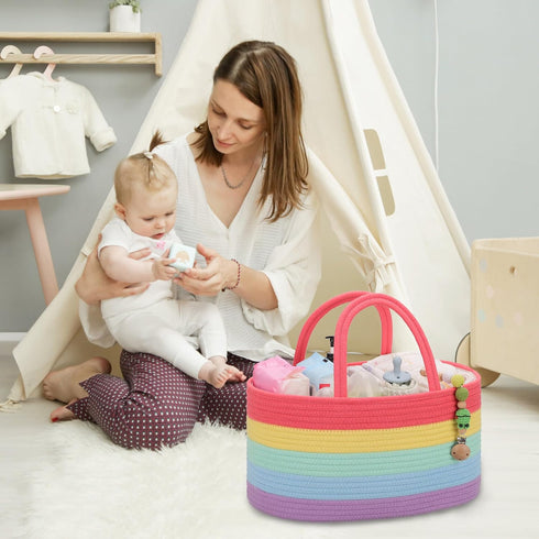 COMSE Large Baby Diaper Caddy Organizer for Girl Boy, Car Caddy with Handles, Cotton Rope Basket for Changing Table