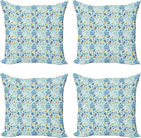 Ambesonne Cartoon Decorative Throw Pillow Case Pack of 4, Sleep Crescent Moon