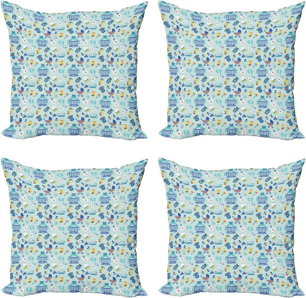 Ambesonne Cartoon Decorative Throw Pillow Case Pack of 4, Sleep Crescent Moon