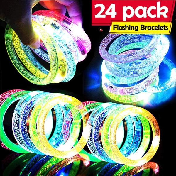 AMENON 24 Pack Glow In The Dark LED Bracelets for Kids/Adults, Flashing Light Up Party Favor, Classroom, Halloween