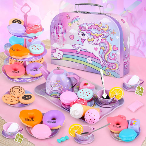 Auney Set 36pcs, Tea Toys for Girls Unicorn Tea Party Toy Pretend Play Toddler Toys, Girls Toys for Birthday Including