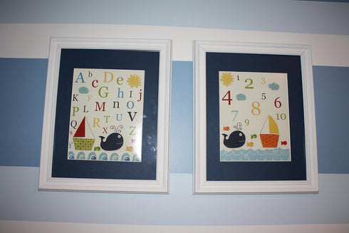 Set 4 Bathroom print for kids Nursery wall art Baby shower gift Jackson Nursery Decor Alphabet Number Whale Fish