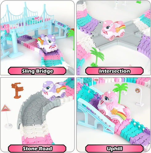 268 Set, 2 Set, 3-9 PCS Unicorn Race Tracks for Kids Toys, Glow in The Dark Magic Toy Unicorn Cars Track, Flexible DIY