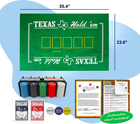 Set 2 Gamie Texas Holdem Poker Game - Includes Holdem Mat, Card Decks, Chips, Chip Holder and Tin Storage Box - Fun