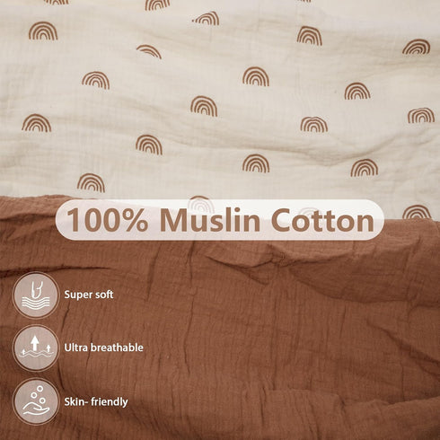 SNOOZYNEST 2 Pack 100% Pack 24x38 Inches, Soft Muslin Baby Mini Crib Sheets, Cotton Breathable Double Layer Fitted