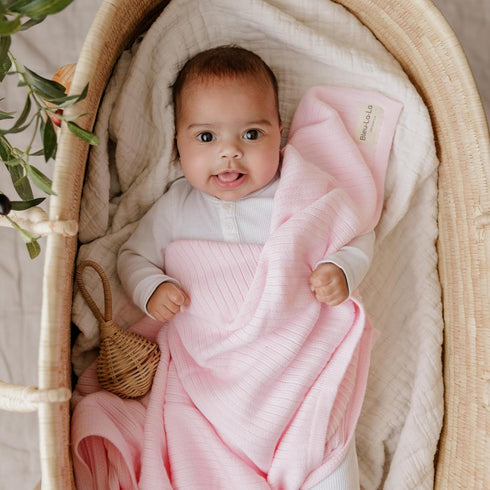 100% Organic Cotton Baby Blanket for Girls Luxury Stretch Ribbed Knit, Breathable Swaddle Quilt Blanket for Newborns