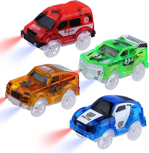 Tracks Cars Magic, Light Up Toy Race Cars, Glow in The Dark Gifts for Kids with LED Flashing Light