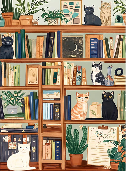 XAPAEG 300 Piece Puzzles for Adults, Charming Cat Bookshelf Jigsaw Puzzle, Cozy and
