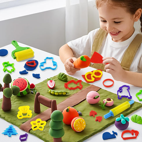 Playdough Tools with 40 Pcs Plastic Animal Shapes Cutters, 3 Pcs Basic Play Dough Tools