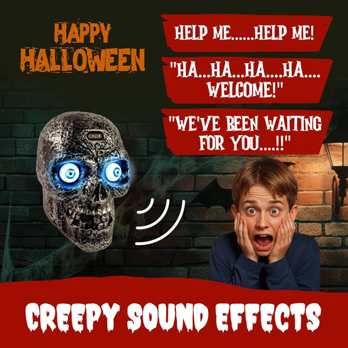 Sound Activated Skull with Light Up Eyes and Creepy Sounds, Halloween Party Prop Decoration