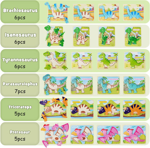 TOY Life Wooden Puzzles for Toddlers Ages 2-4, 7 Piece Dinosaur Puzzle, Educational Toys for Ages 1-3