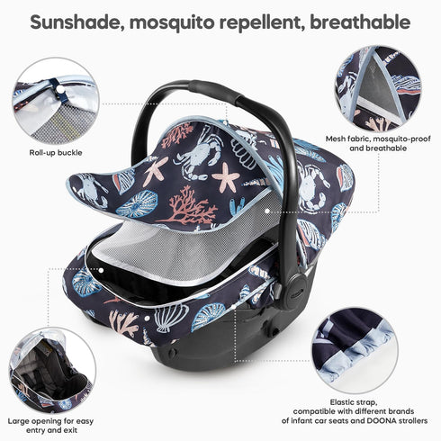 2-in-1 Summer Baby Car Seat Cover, Breathable Carseat Shade Protection & Mosquito Net, Dustproof Privacy Lightweight