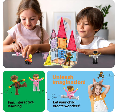 PicassoTiles Profession Character Action Figures, Toddler Toy Set, Pretend Play Magnet Expansion Pack