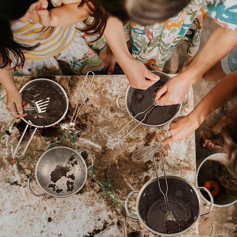 12Pcs Playset 3 Kids Pretend Play Kitchen Accessories Toy Stainless Steel Metal Pots and Pans with Rack Mud Kitchen