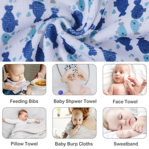 Viviland Baby Washcloths, Super Soft Bath Towels for Newborn, 24 Pack, Whale Bro Pattern, 9 x 9 Inch
