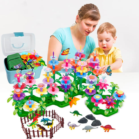 Toys Gifts for Toddlers Boys Girls Age 2-6, 167 PCS Dinosaur Flower Garden Building Blocks, STEM Stacking Games