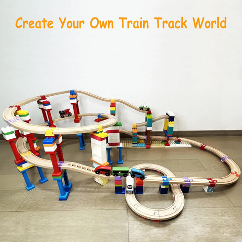 32 Pack 3+ Wooden Train Track Accessories, pcs Wooden Track Connector, Compatible with All Major Brands Train Track