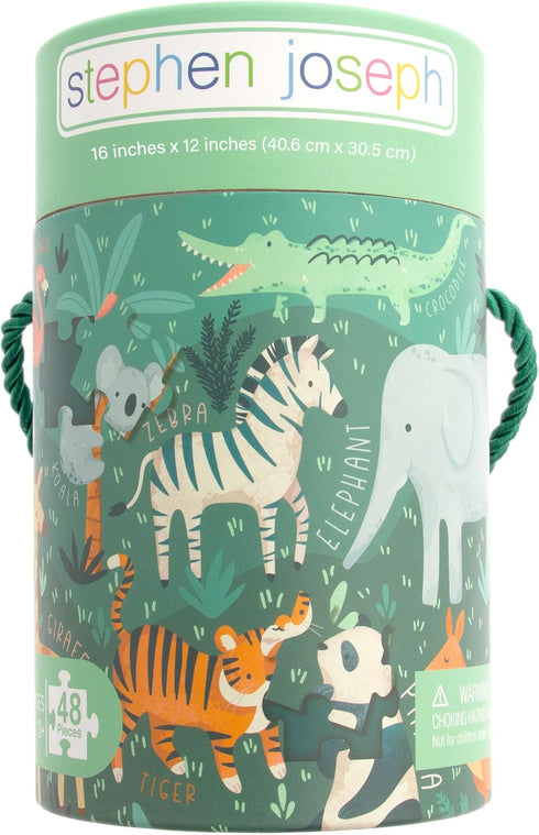 Stephen Joseph, Educational Puzzle with Canister, 48-Piece Animal Puzzle, Learning Animal Puzzle for Kids Ages 3 4 5, Animal Kingdom