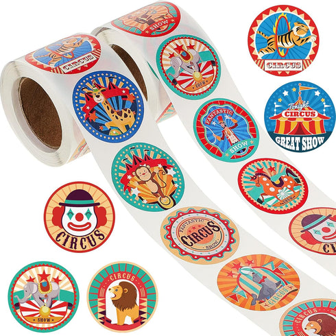 Zonon 500 Pieces Carnival Circus Party Stickers, Themed Animal Clown Labels for Birthday Envelope Seals and Goodie Bags