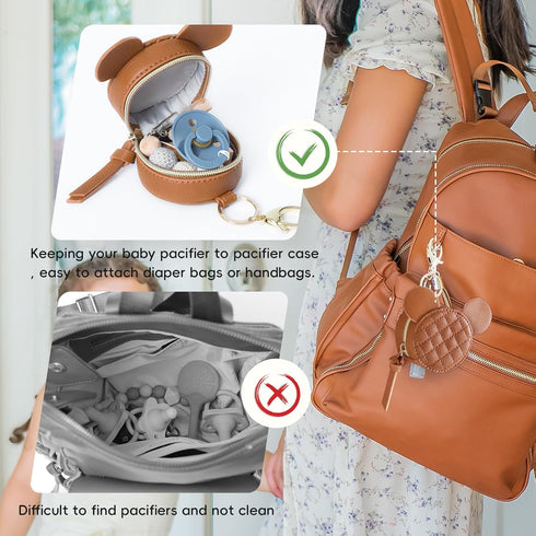 2 Miss Fong Pacifier Case with Clip & Cover, Holder Pod with Clasp, Holds Pacifiers or Nipple Shield (Diamond Brown)