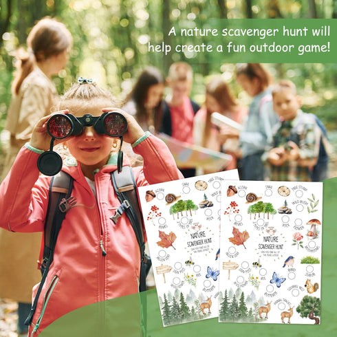 30 Pcs Nature Scavenger Hunt Cards - Find and Seek Camping Sheets for Woodland Themed Outdoor Family Game