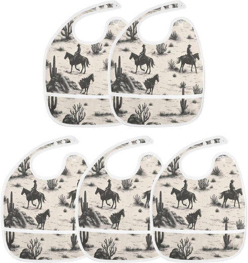 WELLDAY 5 Pack Baby Bibs for Boy and Girls Cotton Adjustable Newborn Bibs for Drooling & Teething, Wild West Cowboys