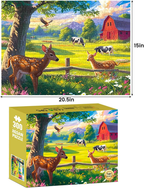 300 Pieces Jigsaw Puzzle for Adults - Deer Cow Farm Puzzle Gift for Family Activity Games