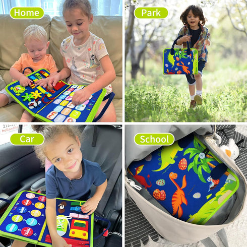 3-5 LearnToy Dinosaur Montessori Learning Toy for Toddlers Ages Years, Busy Sensory Board with Educational Activities