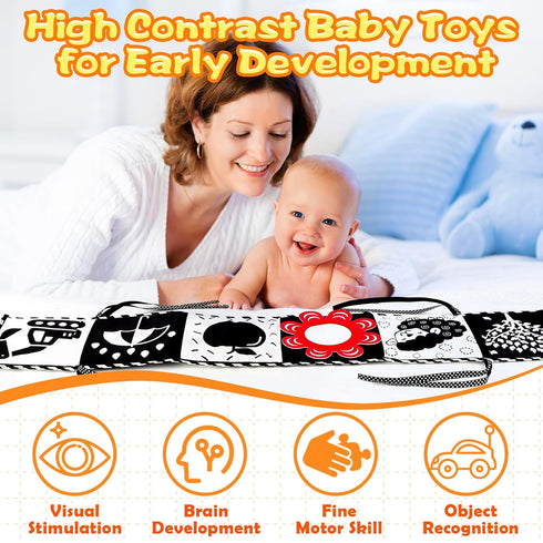 Black and White High Contrast Baby Toys 0-6 Months, Montessori Tummy Time Sensory Crinkle Toys for Newborn Infant