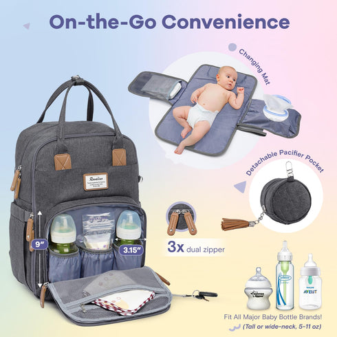 Backpack, Pack Pack, RUVALINO Diaper Bag Multifunction Travel Maternity Baby Changing Bags, Large Capacity, Waterproof